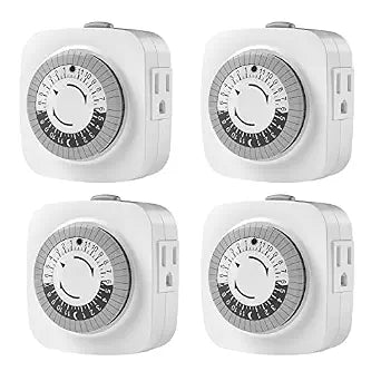 24 Hour Indoor Mechanical Timer with 2 Ground 3 Plug Socket,White,4 Pack.