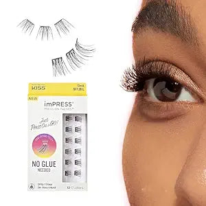 Kiss Impress Falsies Press On Self Adhesive Eyelashes, 12mm-14mm Natural Volume Press On Lashes, Black, No Glue Needed, Invisible Band, 12 Lash Clusters - Sleek