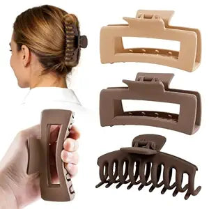 TOCESS Flexible Silicone Claw Clip: 3 Pack Soft & Unbreakable Large Matte Cloud Hair Clips for Women with Thick & Thin Hair, 4 Inch Cute Neutral Squishy Big Jaw Clips for Shower, Car-Safe