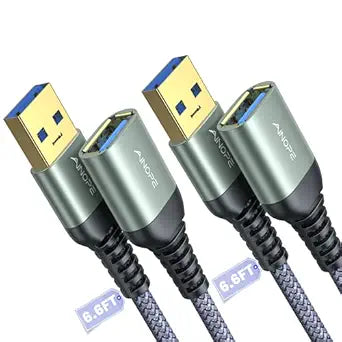AINOPE USB Extension Cable 2Pack 6.6FT USB 3.0 Extender Male to Female Grey