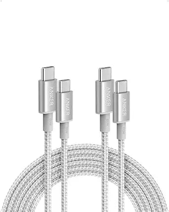 Anker USB C to USB C Cable, 100W Fast Charging Cable(2-Pack, 10 ft, Silver)