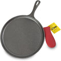 Lodge Pre-Seasoned Cast Iron Griddle with Red Handle Holder, 10.5 Inches