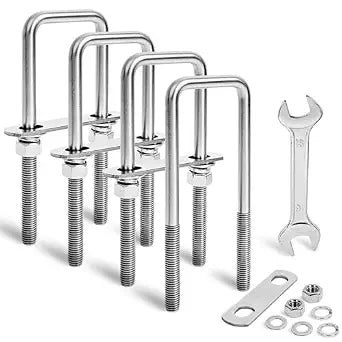4 Sets Square u Bolts 2 inch Wide,M12 Thread,2-1/16" W x 6-1/2" L
