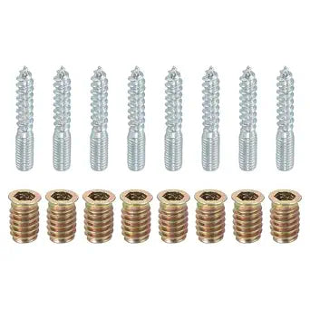 uxcell M8x50mm Hanger Bolts, 8pcs 31mm Wood Dowel Screw Self-Tapping Screw with 8pcs M8x20mm Threaded Insert Nuts Interface Hex Socket Drive, for Joint Furniture Legs