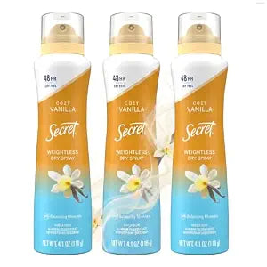 Secret Dry Spray Antiperspirant Deodorant for Women, 48hr Weightless Sweat & Odor Protection, Gentle on Skin, Cozy Vanilla Scent, 4.1 oz (Pack of 3)
