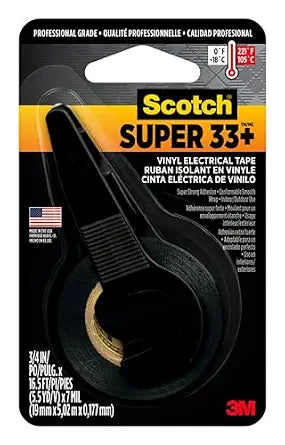 3M Scotch Vinyl Electrical Tape 33, 3/4 in x 200 in, Black, Flame Retardant Insulating Tape