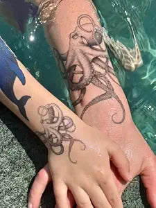 Matching Octopus Wrap Temporary Tattoo ï¿½ï¿½ï¿½ Large 16x14cm + Small 8cm Realistic Tentacle Design for Hand & Arm ï¿½ï¿½ï¿
