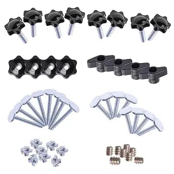 48 Piece T Track Bolts and Knobs Kit, 1/4" x20 T Knob Bolts Kit, Star Knob Kit, T Track Accessories for Woodworking Jigs and Fixtures