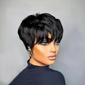 Short Pixie Cut Wig for Black Women Pixie Cut Wig Human Hair Black 1B Short Wigs for Women Soft Glueless Layered Wigs with Bangs Full Machine Made Easy to Throw on and go