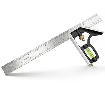12 Inch Combination Square, Adjustable Carpenter Square with Stainless Steel Ruler and Aluminum Head, Metric and Inch Scale, Bubble Level and Scriber, 90 and 45 Degree Combo Layout Tool