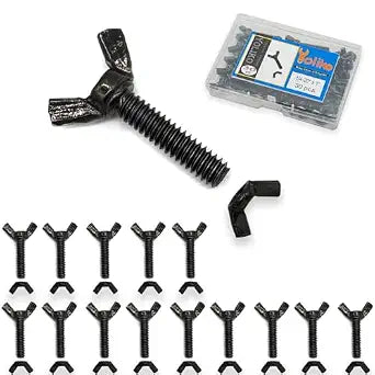30 Pcs Black Zinc Coated 1/4"-20 x1 Wing Screw Bolts and Wing Nuts Kit Hand Twist Tighten Wing Head Butterfly Screws and Nut Fasteners Assorted Kit