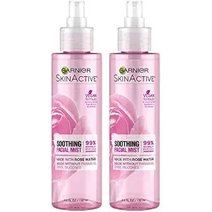 Garnier Facial Mist Spray with Rose Water, 4.4 Fl Oz (130mL), 2 Count (Packaging May Vary)