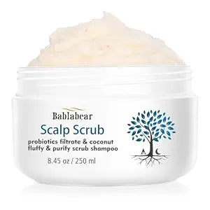 Bablabear Scalp Scrub, Exfoliating Clarifying Shampoo for Product Buildup, Dry & Oily Scalp, Sea Salt, Coconut Oil & Probiotic Ferment, Sulfate-Free, 8.45 oz