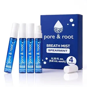 pore & root Breath Spray for Bad Breath ��� Spearmint Mouth Spray | 4 Bottles Travel Size (0.33 fl oz Each) | Fresh Breath Mist with Menthol & Persimmon