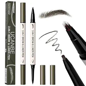 UCANBE 2-in-1 Eyebrow Pen & Gel Eyeliner Pencil ï¿½ï¿½ï¿½ Microblading Eye Brow Pencil with Brow-Fection Angled Brush Tip + 1.5mm Ultra-Fine Eye Liner, Waterproof, Quick-Dry, Long Lasting (Black 