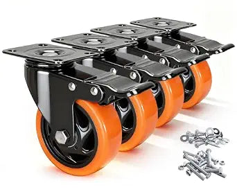 Caster Wheels, 4 Inch Caster Set of 4, Dual Locking PU Casters 2400LB, Swivel Casters for Furniture, Workbench & Tool Cart  Quiet, Floor Safe, Smooth Rolling