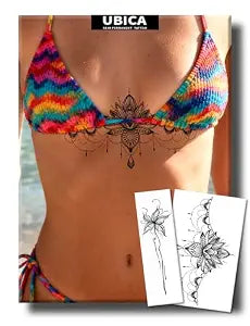 Semi Permanent Tattoo, Mandala Lotus & Lily Flowers Design, Large
