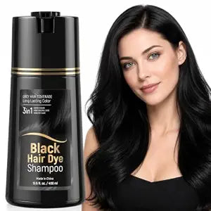 JUANCHI Black Hair Dye Shampoo 3 in 1, Hair Color Shampoo for Gray Hair Coverage for Women Men 400ml