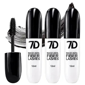 3Pcs 7D Silk Fiber Black Lengthening Mascara, 7D Waterproof Mascara, Long-Lasting & Buildable Volume, Natural Length, Exquisitely Full Lashes, Smudge-Proof, Thickening Eye Makeup for Defined Curl