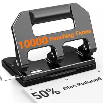 AFMAT HPX1 Heavy Duty 3 Hole Punch, 3 Hole Puncher for Binder, 40-Sheet Three Hole Punch w/ 10000+ Uses, Metal Hole Puncher 3 Ring, 50% Reduced Effort, Bulit-in S.S. Paper Guide (Black)