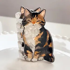 Cat Shaped Hair Claw Clips Cute Cat Hair Claw Acrylic Printed Hair Clip Medium Half-up Hairstyle Clips Non-Slip Hair Jaw Claws Cute Funny Animals Hair Accessories for Women Thin Hair 1PC