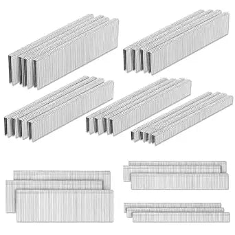 PINOZE 4200-Count 18 Gauge 1/4" Narrow Crown Staples (1-1/2" 1-1/4" 1" 3/4" 1/2") & 18GA Brad Nails (2" 1" 5/8"), Heavy Duty Galvanized Upholstery Staple for Pneumatic/Electric Stapler Gun/Brad Nailer