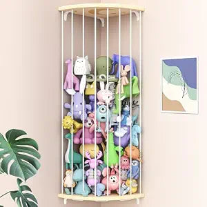 Wood Stuffed Animal Storage, Adjustable Corner Toy Organizer Plushie Holder