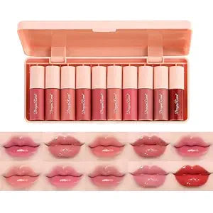 10 Colors Lip Tint Stain Mini Liquid Lipstick Set, Korean Lip Gloss Moisturizing Natural, Multi-Use Lip and Cheek Tint, Non-Stick CupWaterproof, Lightweight, High Pigment, Long-Lasting, Vivid Color