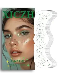 XICZH Face Glitter, Green Temporary Face Tattoos Stickers, Body Face Glitter for Women Girls, Green Freckles for St Patrick's Day Country Concerts Singer Festival Rave Accessories (Green - 10 pcs)