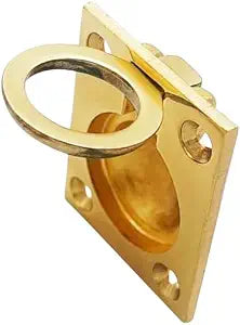 QCAA Solid Brass Flush Ring Pull, 36.5 x45 mm, Polished Brass US3, 1 Pack