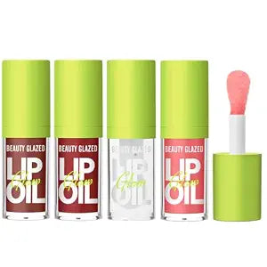 Beauty Glazed Big Brush Head Lip Oil, Ultra-Hydrating & Nourishing, Smooth Glossy Finish Lip Glow Oil, Shiny and Vegan Tinted Lip Gloss, Non-Sticky (4, 101# 102# 105# 107#)