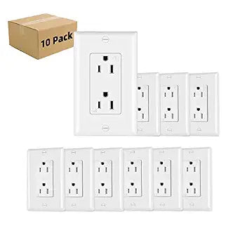 Micmi 15A Decorator Receptacle Outlet, Decorative Socket Outlet, 15 Amp 125 Volt, Tamper Resistant, Grounding UL Listed White 10 Pack