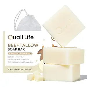 Grass-Fed Beef Tallow Soap Bar for Dry & Sensitive Skin, 3 Pack