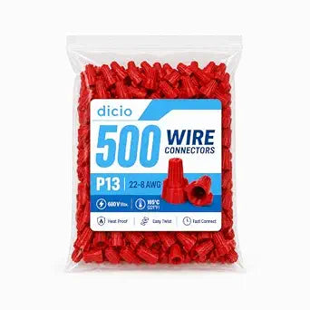 Dicio Winged Wire Connectors Nuts Easy-Twist 500 PCs, UL Listed Red Wire Cap Electrical Connectors Screw-On Electrical Connectors Kit 18-8 AWG for Connect Electrical Wiring
