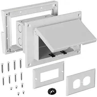 Recessed Outlet Box, DBHR151W Low Profile Electrical Outlet Box with Weatherproof Cover for Retrofit Siding Construction, with 5/8-Inch Siding Lap, Horizontal, White