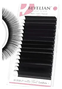 BEYELIAN Ellipse Flat Eyelash Extension, 16 Rows 0.20mm CC Curl 9-15mm Mixed Length Lash Extension Matte Black Professional Eyelash Extension Supplies for Salon Use
