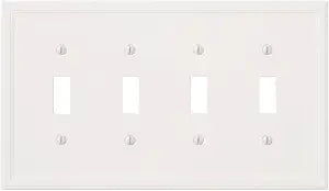 Questech Light Switch Cover, Quad Toggle Wall Plate for Electrical Outlets, 4-Gang Switch Plates Standard Size Receptacle Cover, Decorative Cornice, White