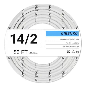 14/2 NM-B Cable 50 FT, UL Listed 14 Gauge Indoor Wire with Ground