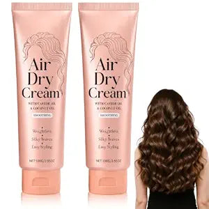 2Pcs Air Dry Cream,Air Dry Cream for Hair,Smoothing Styling Cream,Professional Hair Care Cream,Lightweight Soft Hold,Hair Cream with Castor Oil & Coconut Oil,Smooth Frizz Control for All Hair