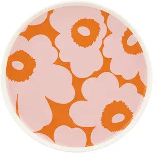 MARIMEKKO Oiva Unikko Dinner Plate  Refine Your Kitchen Dcor with Our Iconic Orange and Pink Stoneware  Stylish Porcelain Plates to Elevate Your Dining Experience (8 inches)