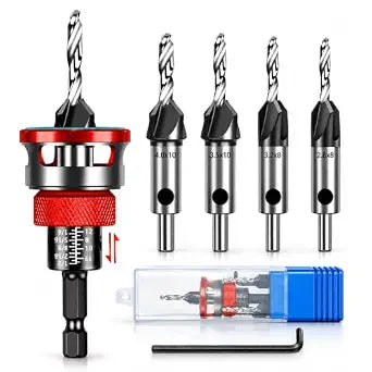 Countersink Drill Bit Set with Depth Stop Collar for Woodworking
