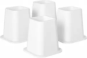Kings Brand Furniture 6-inch Bed Risers - Set of 4 White Heavy Duty Stackable Furniture Risers for Under Bed Storage, Desk, Sofa, Couch