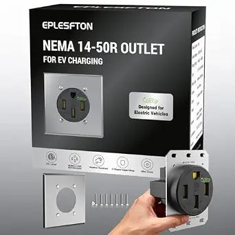 Nema 14-50 EV Outlet with Wall Plate Kit, Weather Resistant 50 amp EV Charging Straight Blade Device Receptacle, 3-Pole 4-Wire Grounding, 50A 125/250V,ETL Listed,Black