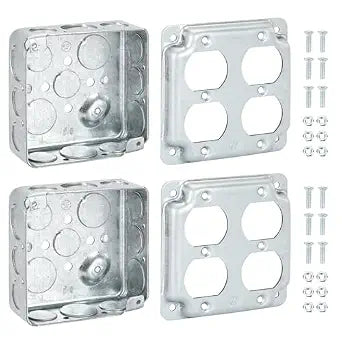 Set of Two Galvanized Steel 4" Square Metal Electrical Box