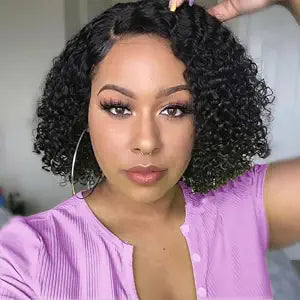 Wear and Go Glueless Wigs Human Hair Pre Plucked Pre Cut Deep Wave Bob Wigs for Black Women 4x4 Glueless Lace Closure Human Hair Curly Bob Wigs 10 Inch