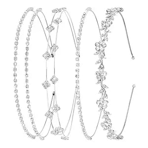 4 Pcs Silver Rhinestone Headband, Bridal Wedding Crystal Tiara Crown Hair Accessories for Women Girls Flower Girl Prom Formal Events (sliver)