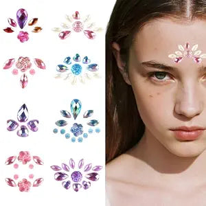 60 Pcs Multicolor Face Gems Disposable Rhinestone Forehead Sticker for Women Crystal Eyebrow & Eye Glitter, Festival Party Makeup Accessories Rainbow