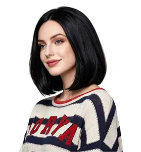14 Inches Black Lace Front Wigs for Women Short Straight Bob Wig with Middle Part Synthetic Hair for Cosplay or Daily Use
