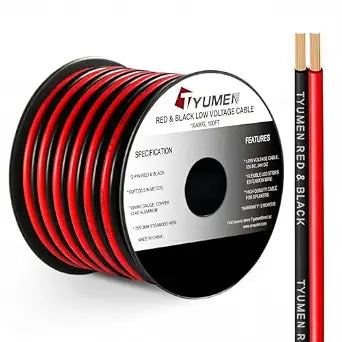 TYUMEN 10 Gauge Wire 100FT, 10AWG Red Black Electrical Wire LED Strips Extension Cord 12V/24V DC Cable, 10 AWG 2 Conductors Flexible Low Voltage Wire for in-Home, Autos, Speaker use
