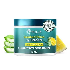 Mielle Organics 2-Minute Deep Conditioner - Kalahari Melon & Aloe Vera Moisturizing Hair Conditioner for Dry, Curly and Textured Hair - Softening, Detangling & Fast-Acting Deep Conditioning, 12 Ounce
